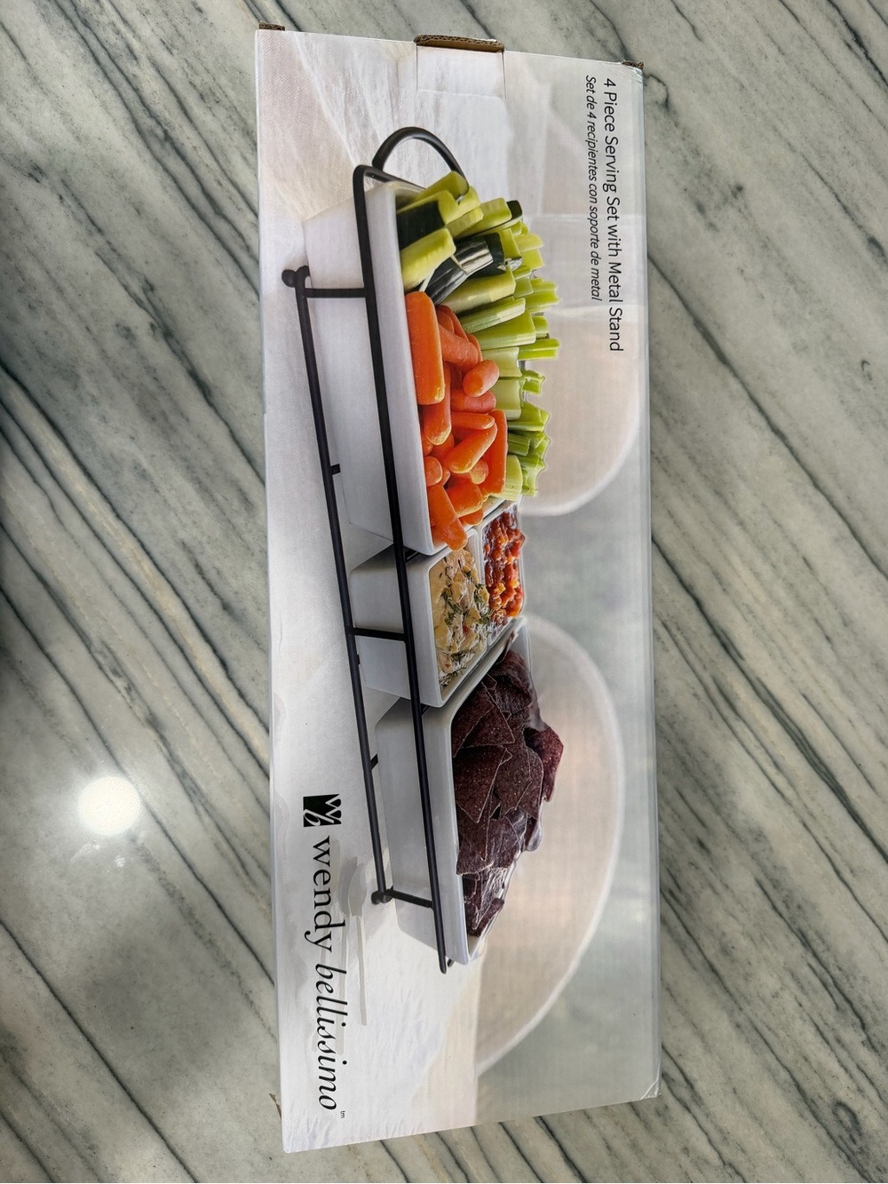 Wendy Bellissimo White 4-Piece Serving Set with Black Metal Stand